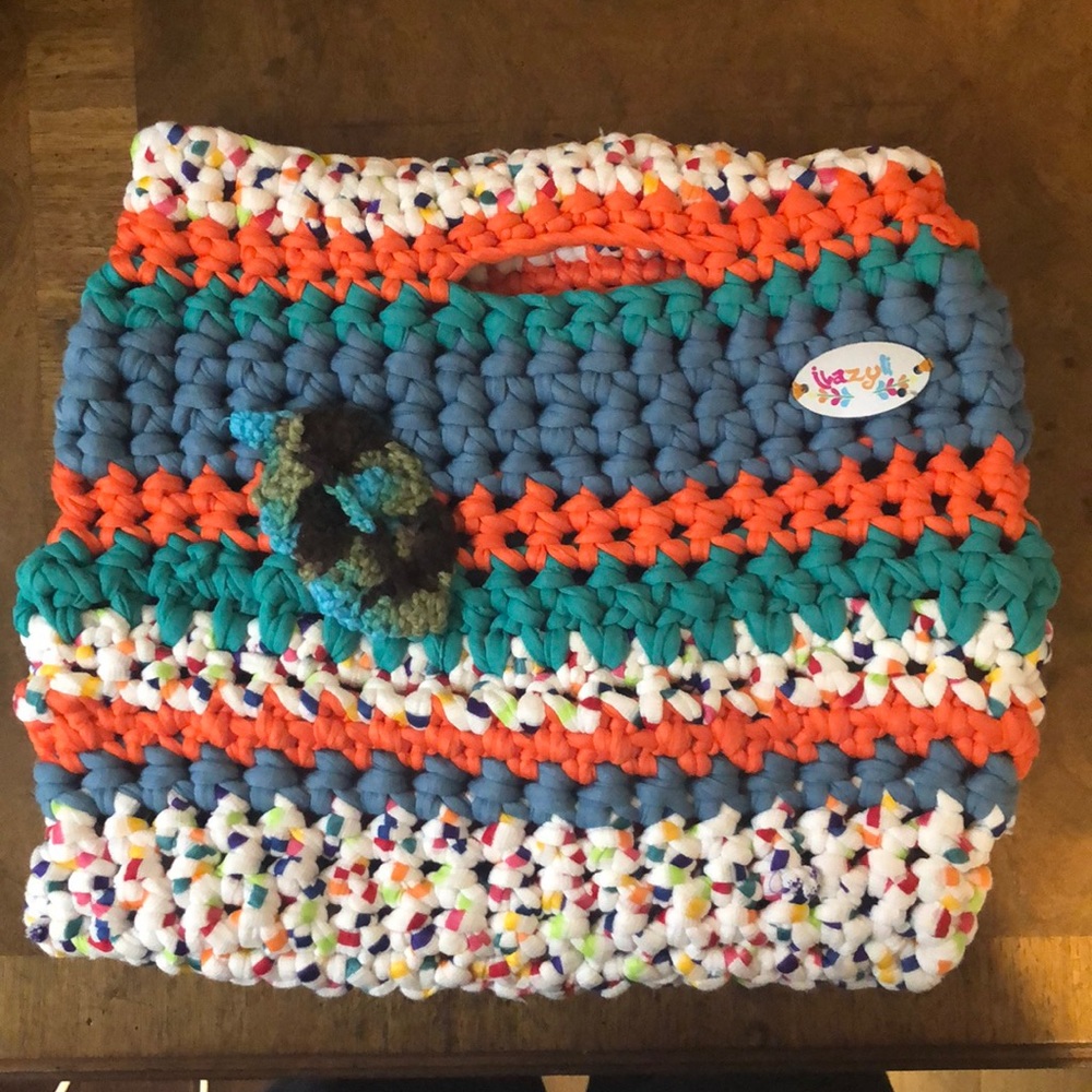Handmade Crochet Laptop Sleeve in Multicolor (Blue, Teal, Orange, White)